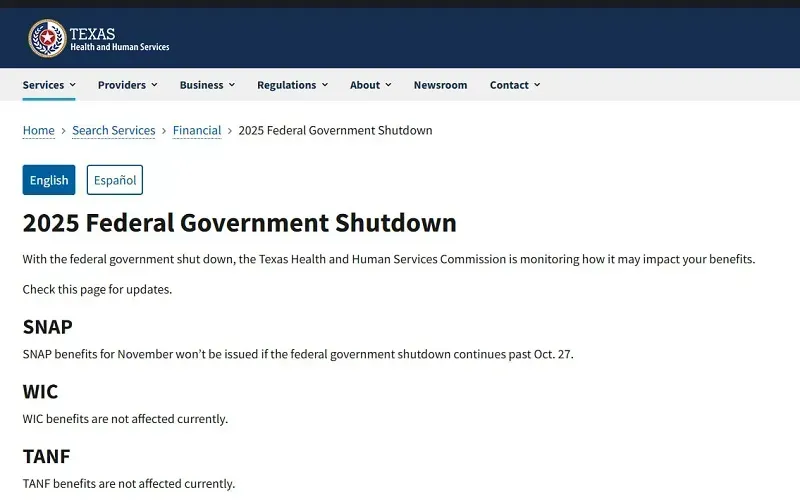 SNAP tháng 11 tạm ngừng nếu Chính phủ đóng cửa qua ngày 27/10?