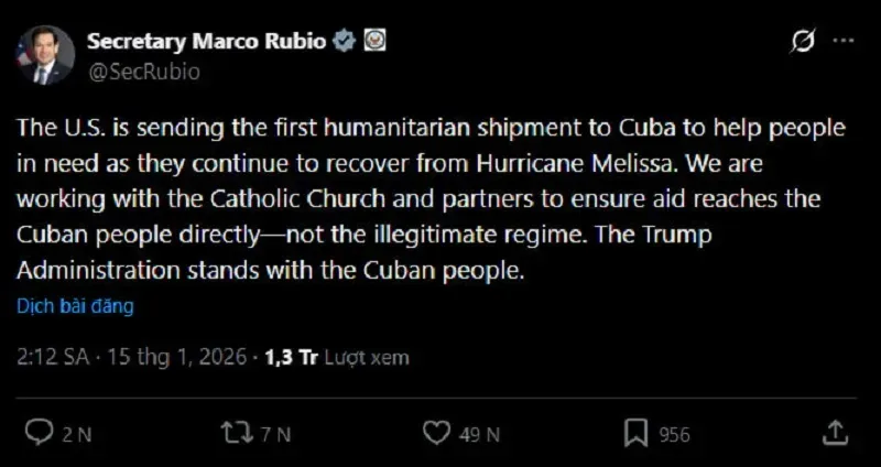 Hoa Kỳ gửi l&ocirc; h&agrave;ng viện trợ đầu ti&ecirc;n tới Cuba giữa căng thẳng ch&iacute;nh trị