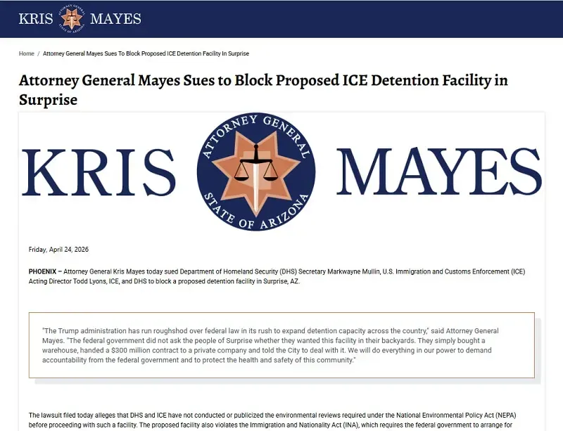 Arizona ngăn ICE x&acirc;y cơ sở giam giữ gần khu chứa h&oacute;a chất nguy hiểm