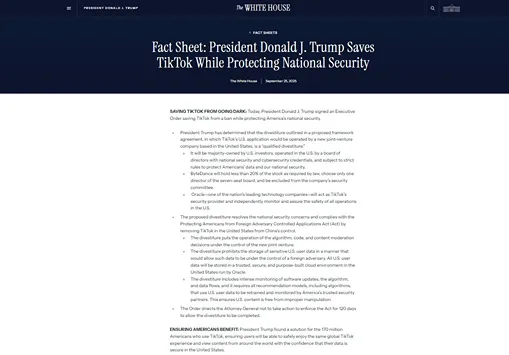 Ông Trump phê duyệt thỏa thuận tách TikTok khỏi ByteDance 