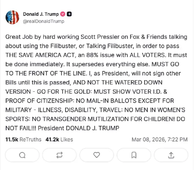 Trump ra &ldquo;tối hậu thư&rdquo; buộc Thượng viện th&ocirc;ng qua Đạo luật SAVE America