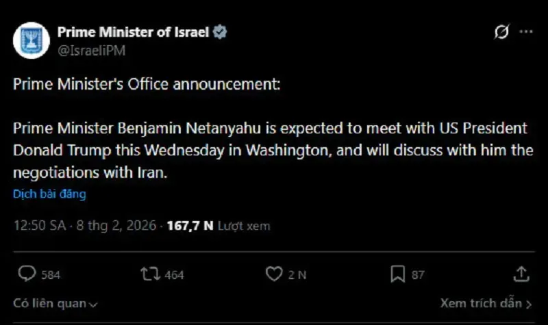 Thủ tướng Israel dự kiến gặp &ocirc;ng Trump để b&agrave;n về đ&agrave;m ph&aacute;n Hoa Kỳ - Iran