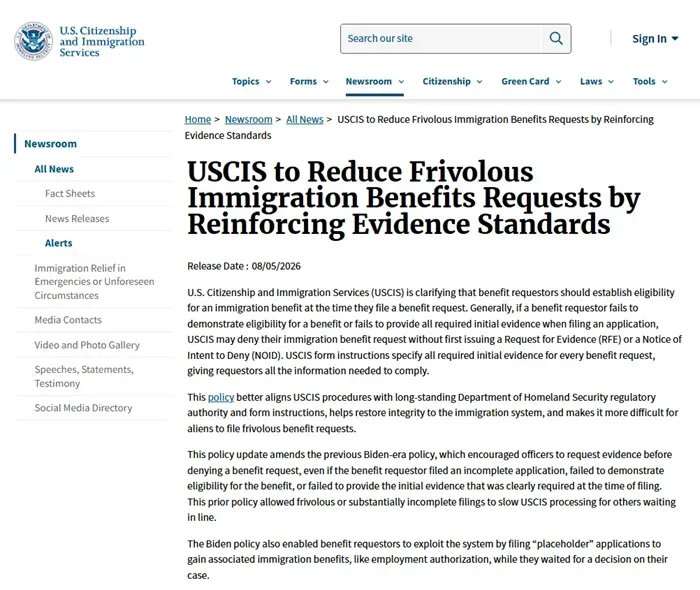 USCIS siết x&eacute;t duyệt nhập cư: Hồ sơ thiếu bằng chứng c&oacute; thể bị từ chối ngay 