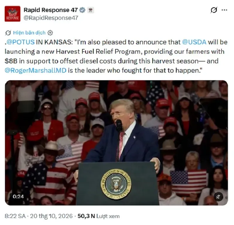 &Ocirc;ng Trump c&ocirc;ng bố g&oacute;i hỗ trợ 8 tỷ USD cho n&ocirc;ng d&acirc;n Hoa Kỳ