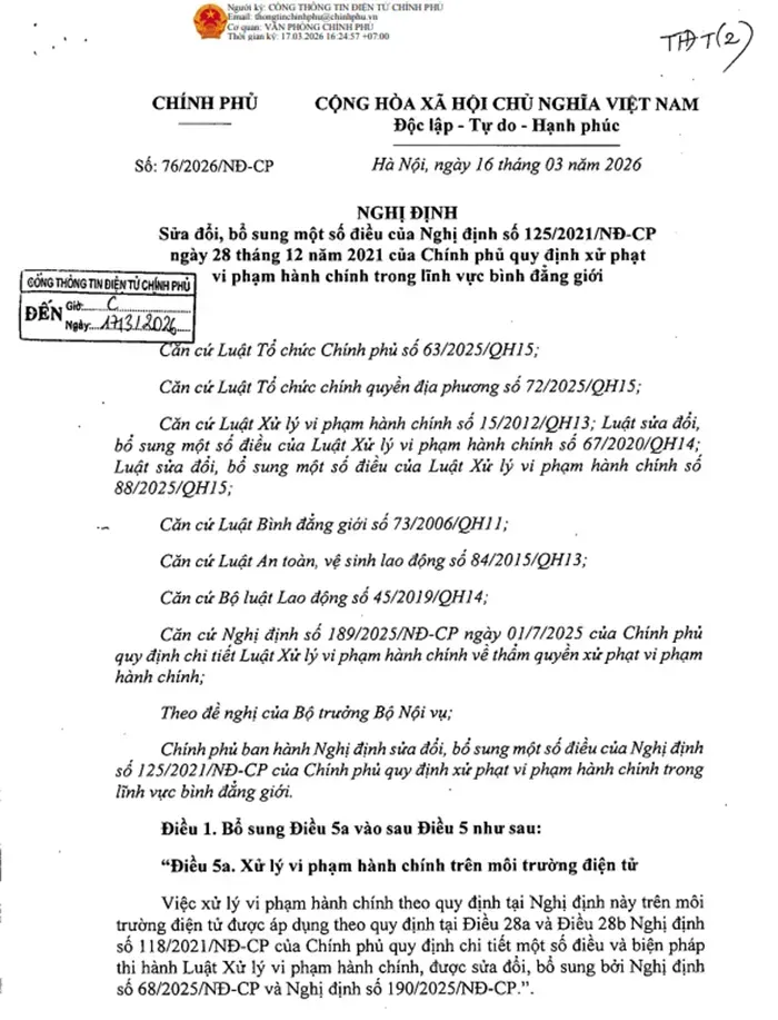 Từ ng&agrave;y 1/5, truyền b&aacute; tư tưởng ph&acirc;n biệt giới t&iacute;nh bị phạt đến 15 triệu đồng