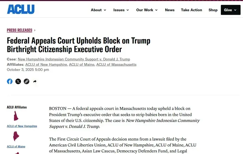 Chính quyền Trump bị ngăn chặn việc chấm dứt quyền công dân theo nơi sinh