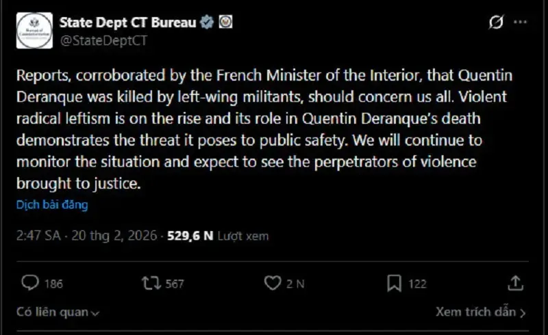 Căng thẳng Ph&aacute;p - Hoa Kỳ leo thang sau c&aacute;i chết của nh&agrave; hoạt động cực hữu?