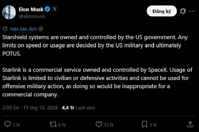 &Ocirc;ng Trump phủ nhận việc ra lệnh hạn chế Starlink tại Ukraine