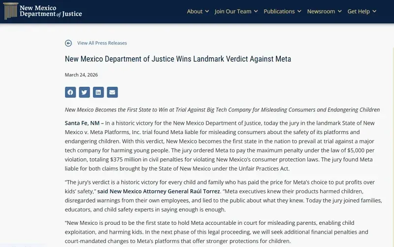 Meta phải bồi thường 375 triệu USD v&igrave; kh&ocirc;ng đảm bảo an to&agrave;n cho trẻ em