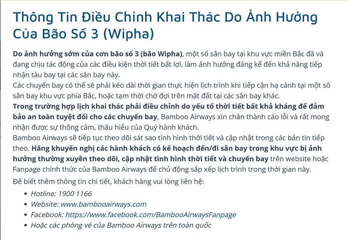 Ảnh hưởng từ cơn bão Wipha, nhiều chuyến bay của Việt Nam bị hủy