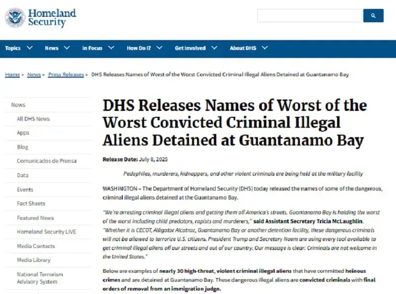 DHS công bố danh sách tội phạm nguy hiểm trong số người nhập cư trái phép
