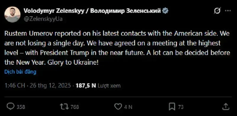 Zelensky dự kiến gặp Trump giữa l&uacute;c đ&agrave;m ph&aacute;n h&ograve;a b&igrave;nh c&oacute; chuyển biến