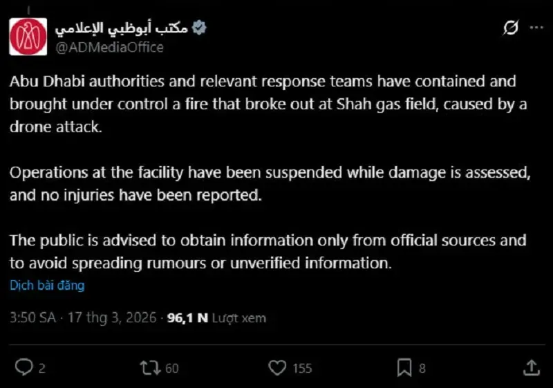 Căng thẳng Trung Đ&ocirc;ng: Iran tấn c&ocirc;ng hạ tầng năng lượng UAE, gi&aacute; dầu tăng mạnh