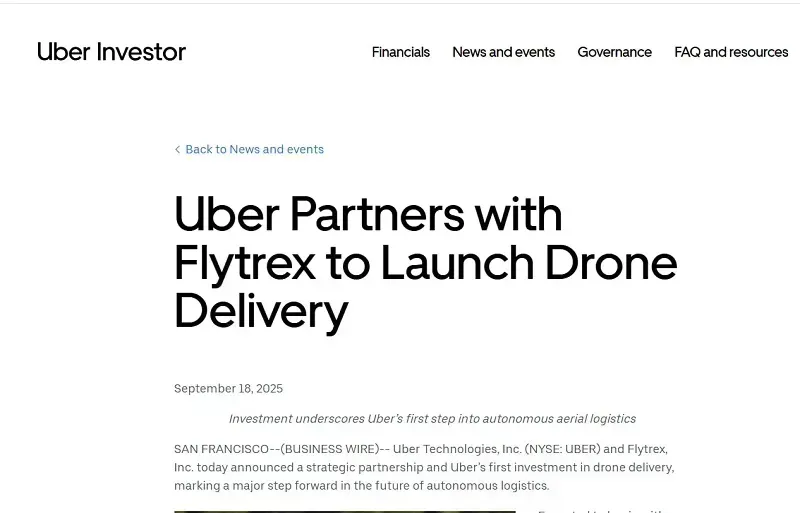 Uber thử nghiệm giao thức ăn bằng máy bay không người lái tại Hoa Kỳ