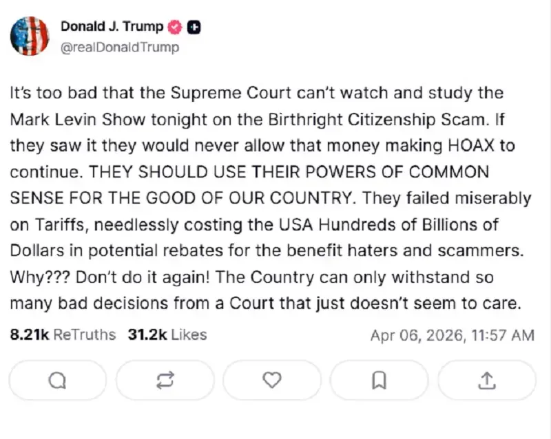 trump-chi-trich-scotus-ve-thue-quan-va-quyen-cong-dan-theo-noi-sinh-2.webp Trump chỉ trích SCOTUS về thuế quan và quyền công dân theo nơi sinh