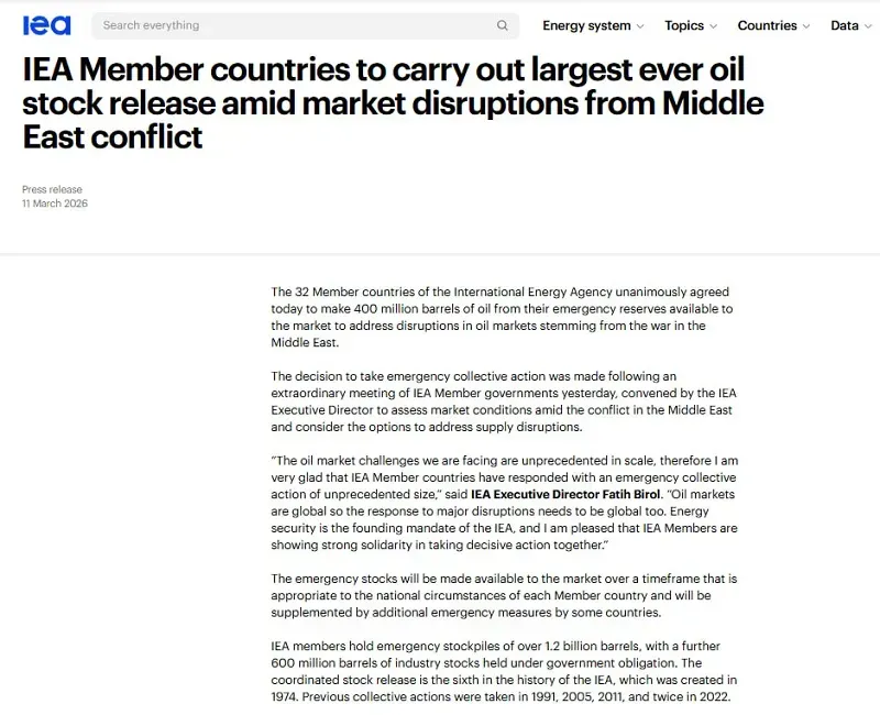 IEA giải ph&oacute;ng 400 triệu th&ugrave;ng dầu để hạ nhiệt gi&aacute; năng lượng to&agrave;n cầu