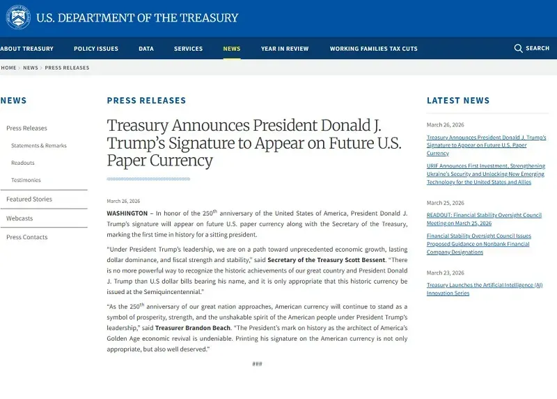 Bộ T&agrave;i ch&iacute;nh: Chữ k&yacute; &ocirc;ng Trump sắp xuất hiện tr&ecirc;n tiền USD giấy