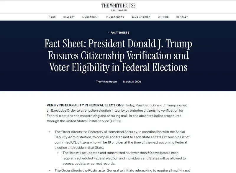 &Ocirc;ng Trump k&yacute; sắc lệnh hạn chế bỏ phiếu qua thư trước bầu cử 2026