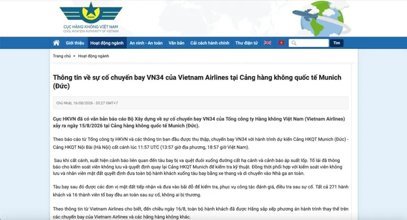 Việt Nam phối hợp với Đức điều tra sự cố chuyến bay VN34 