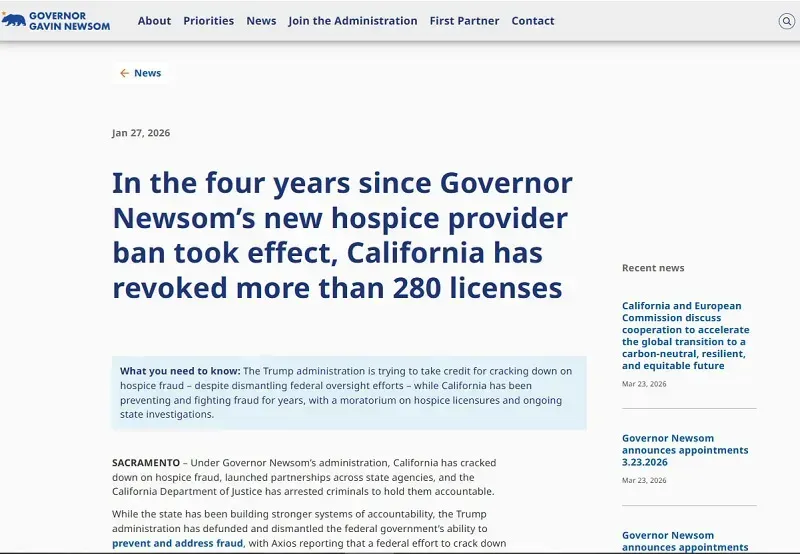 Quốc hội điều tra chương tr&igrave;nh chăm s&oacute;c cuối đời tại California