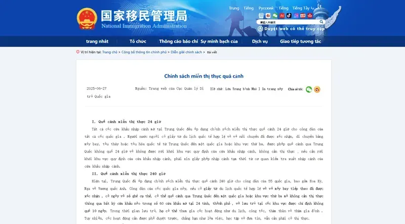 Trung Quốc gia hạn miễn visa cho 45 quốc gia đến năm 2026