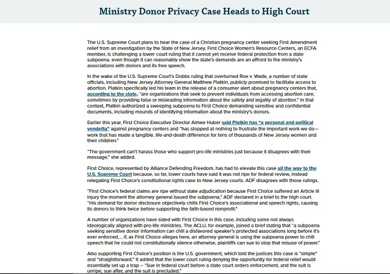 Trung tâm hỗ trợ thai sản yêu cầu SCOTUS bảo vệ danh tính nhà tài trợ