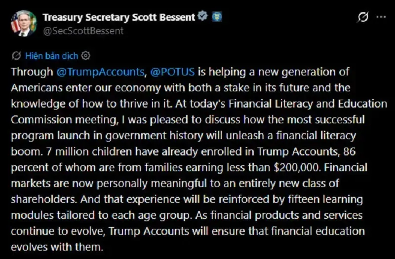 Hơn 7 triệu trẻ em đ&atilde; đăng k&yacute; Trump Accounts