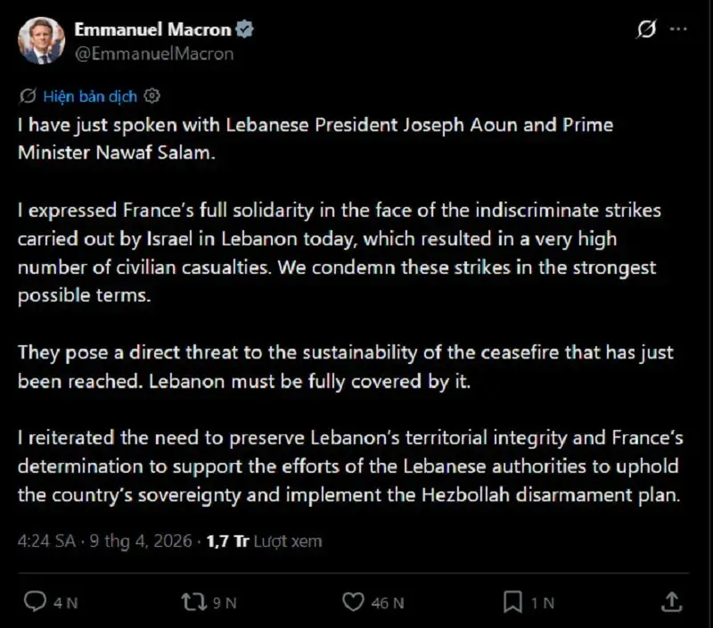 Thỏa thuận ngừng bắn ở Trung Đ&ocirc;ng nguy cơ đổ vỡ, Ph&aacute;p l&ecirc;n tiếng