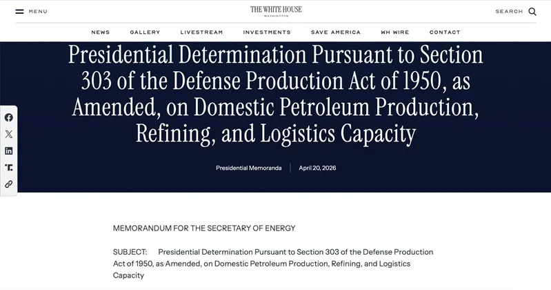 Tổng thống Trump k&iacute;ch hoạt Đạo luật DPA th&uacute;c đẩy năng lực năng lượng 