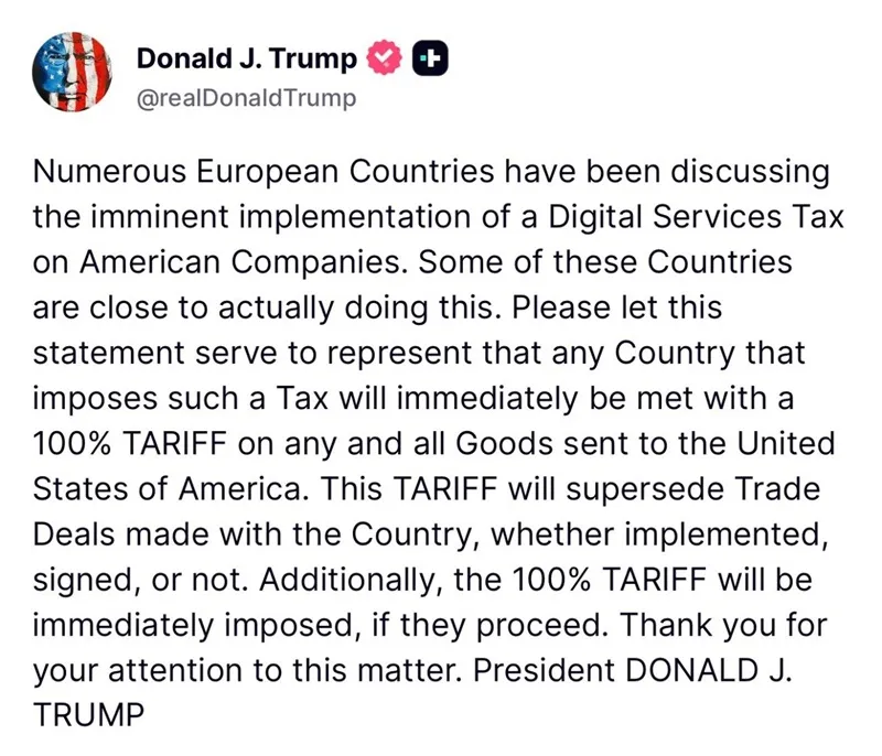 &Ocirc;ng Trump dọa &aacute;p thuế 100% l&ecirc;n c&aacute;c nước đ&aacute;nh thuế dịch vụ số 