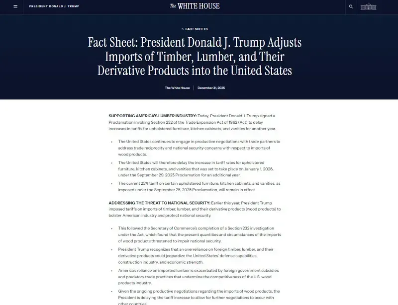 &Ocirc;ng Trump ho&atilde;n tăng thuế đồ nội thất nhập khẩu th&ecirc;m một năm