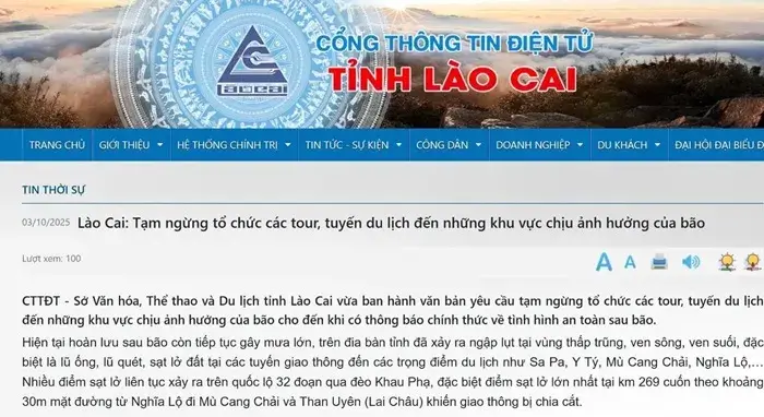Lào Cai ngừng tổ chức tour du lịch đến khu vực chịu ảnh hưởng của bão
