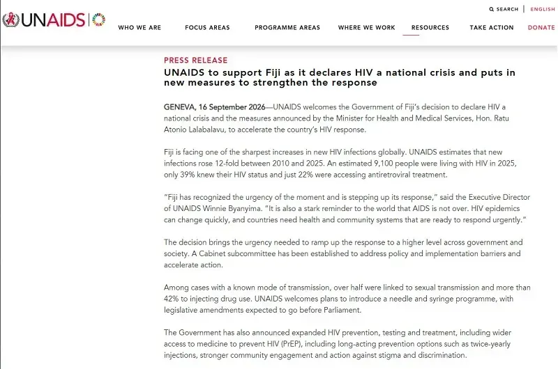 Fiji ban bố t&igrave;nh trạng khẩn cấp quốc gia v&igrave; HIV, phản ứng từ Hoa Kỳ