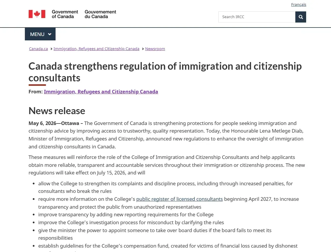 Canada tăng gi&aacute;m s&aacute;t hoạt động tư vấn nhập cư từ ng&agrave;y 15/7 