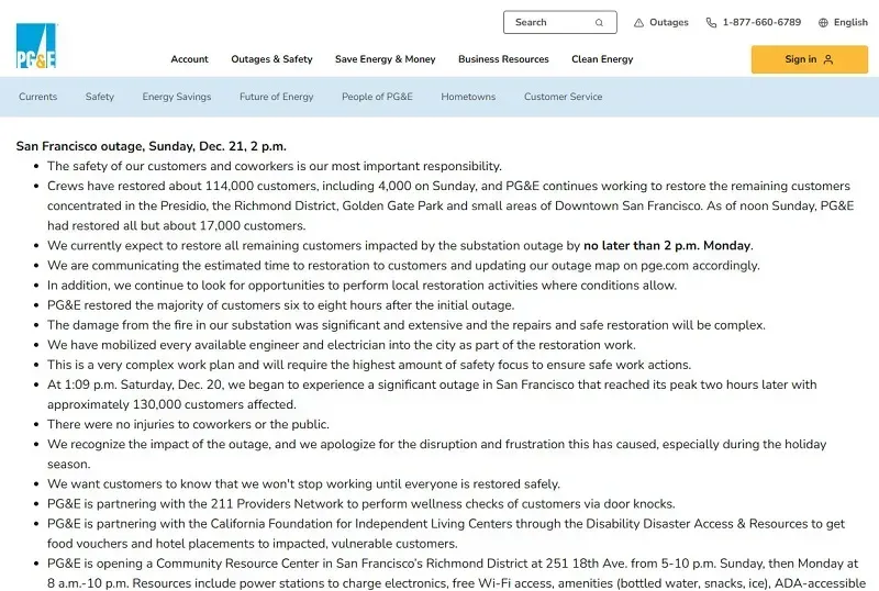 Th&agrave;nh phố San Francisco mất điện diện rộng giữa l&uacute;c b&atilde;o cận kề