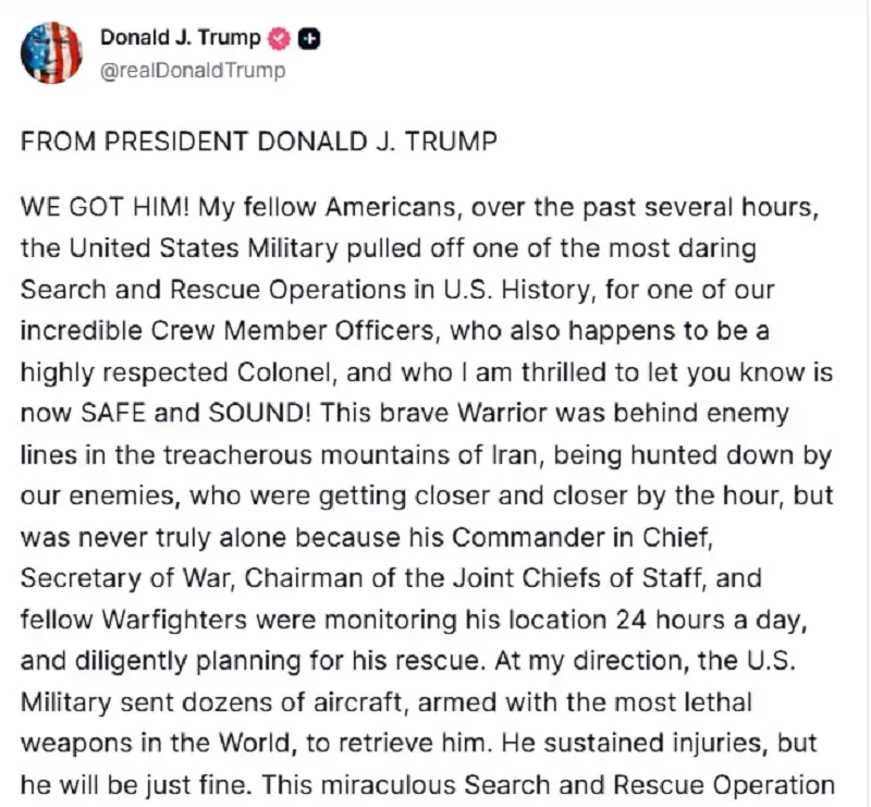 Hoa Kỳ giải cứu th&agrave;nh c&ocirc;ng phi c&ocirc;ng mất t&iacute;ch tại Iran?