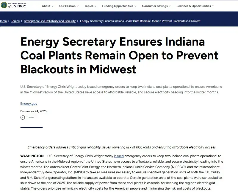 Ch&iacute;nh quyền Trump hủy kế hoạch đ&oacute;ng 2 nh&agrave; m&aacute;y điện than ở Indiana