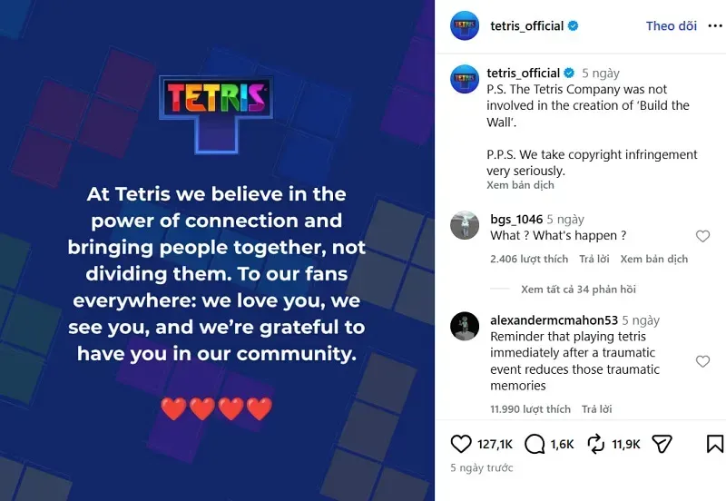 Nh&agrave; Trắng gỡ tr&ograve; chơi g&acirc;y tranh c&atilde;i sau cảnh b&aacute;o bản quyền từ Tetris