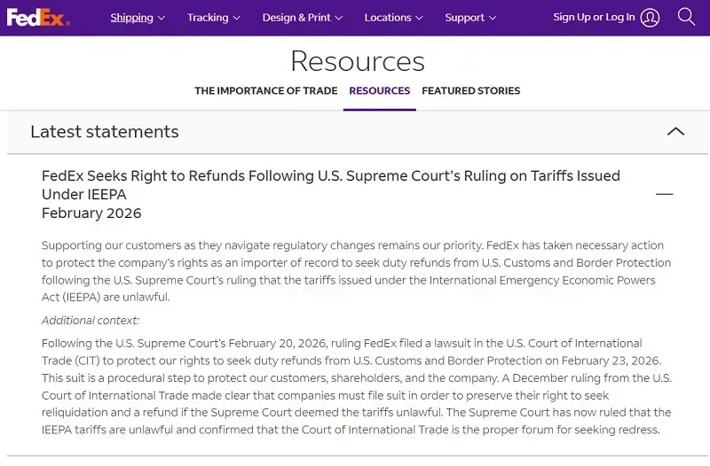 FedEx kiện ch&iacute;nh quyền Trump đ&ograve;i ho&agrave;n tiền thuế