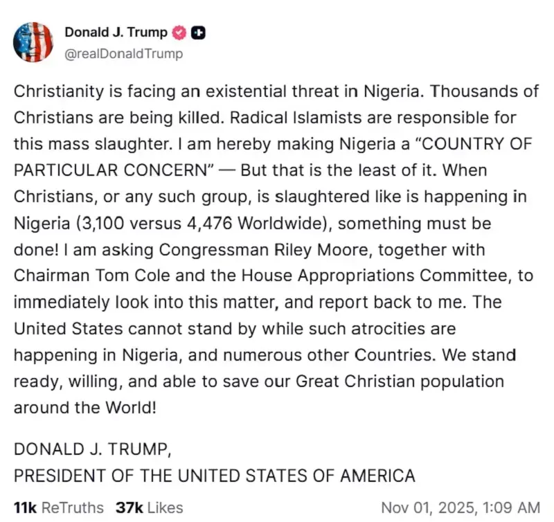 Trump dọa cắt viện trợ cho Nigeria vì vấn đề tôn giáo