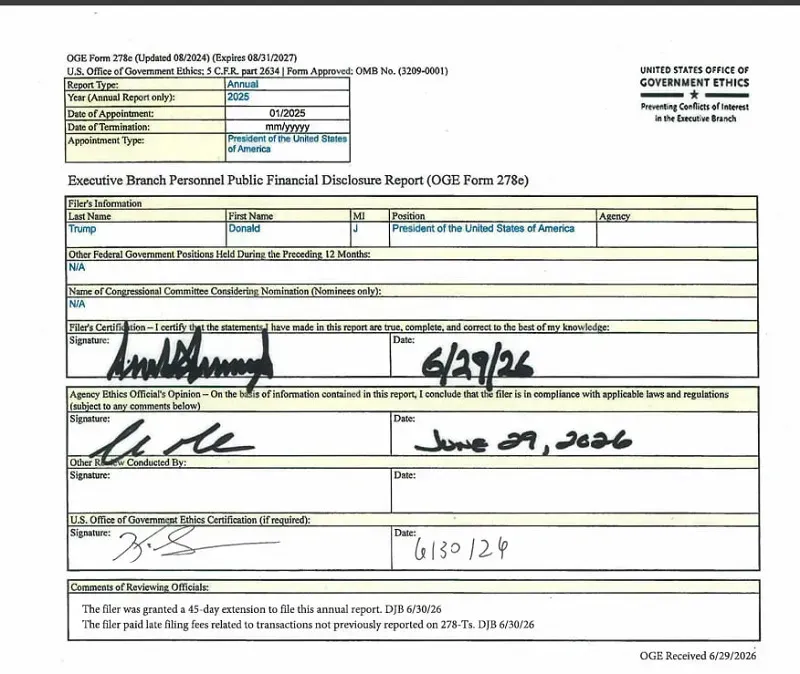 &Ocirc;ng Trump thu về hơn 580 triệu USD trong năm 2025 nhờ tiền điện tử