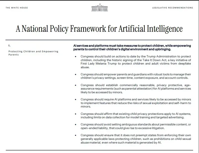 Ch&iacute;nh quyền Trump đề xuất luật AI quốc gia, bỏ quy định ri&ecirc;ng ở c&aacute;c bang