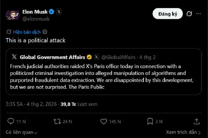 Ph&aacute;p điều tra h&igrave;nh sự đối với tỷ ph&uacute; Elon Musk v&agrave; mạng x&atilde; hội &ldquo;X&rdquo;