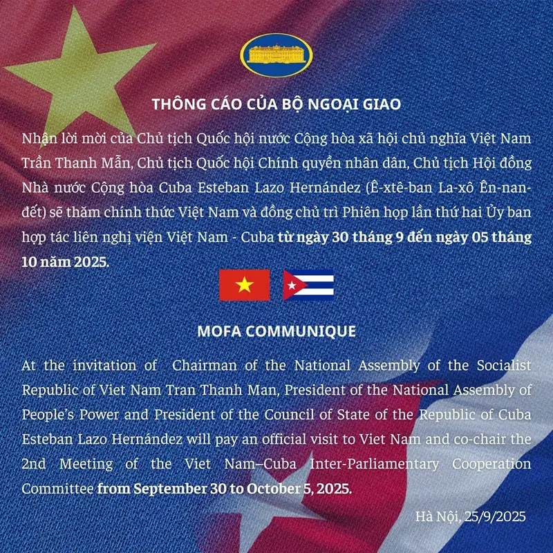 Chủ tịch Quốc hội Cuba đến thăm Việt Nam