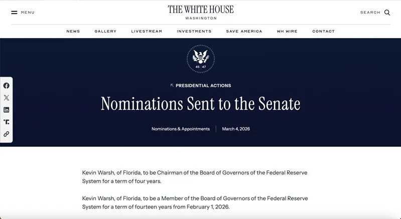 Tổng thống Trump ch&iacute;nh thức đề cử ứng vi&ecirc;n Chủ tịch Fed 