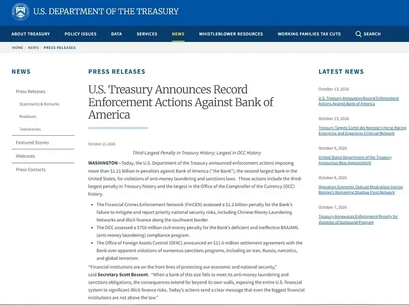 Bank of America bị phạt hơn 1,2 tỷ USD v&igrave; vi phạm quy định chống rửa tiền