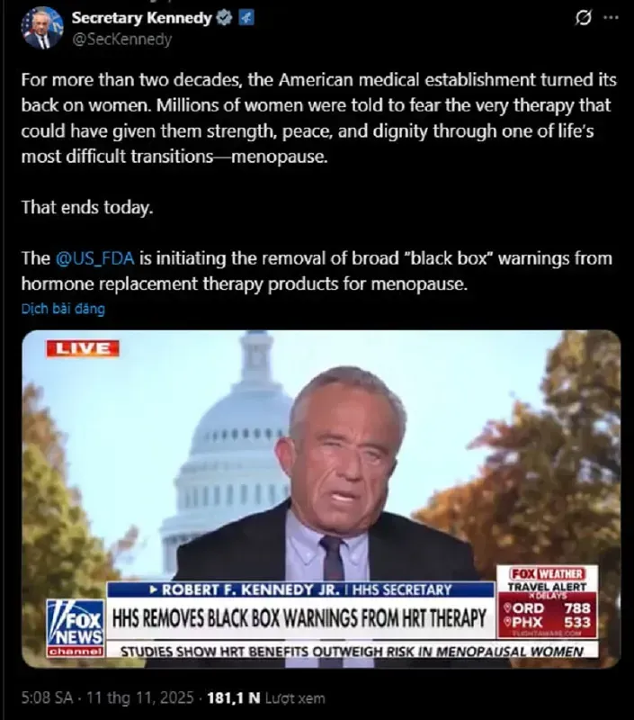 FDA bỏ cảnh báo trên thuốc điều trị mãn kinh, phụ nữ hưởng lợi