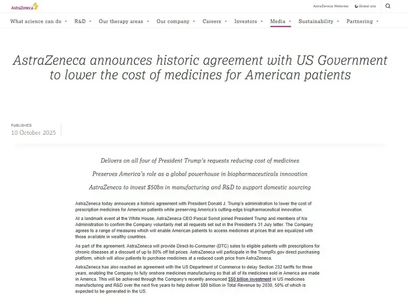 Thỏa thuận với chính quyền Trump, AstraZeneca giảm giá thuốc chương trình Medicaid