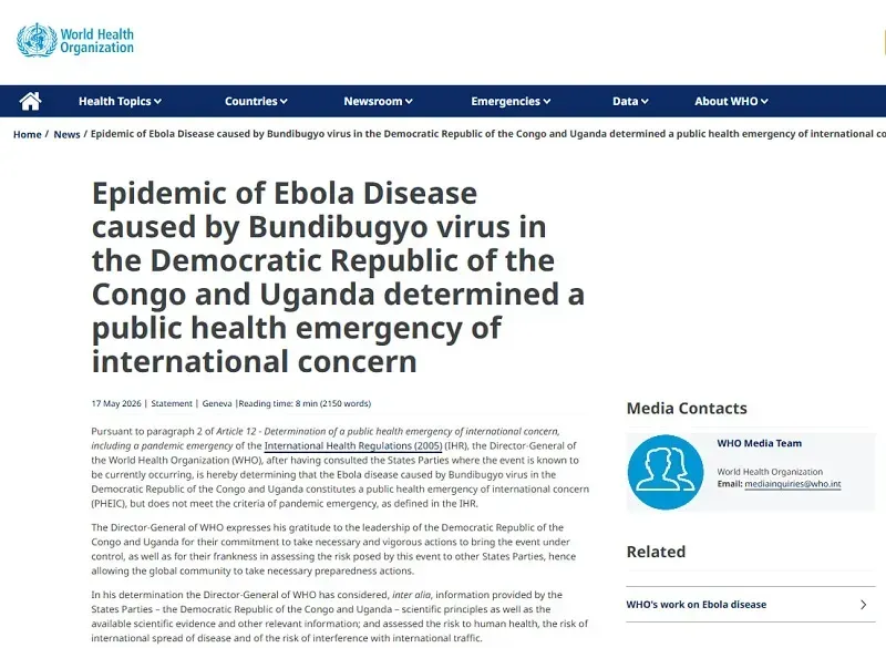 Ebola tại Congo: WHO ban bố t&igrave;nh trạng khẩn cấp quốc tế