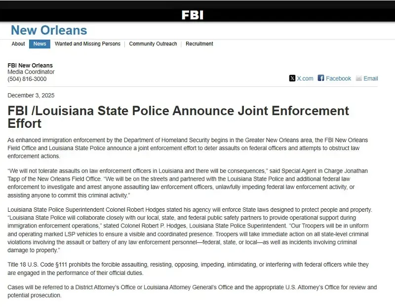 Chính quyền Trump bắt đầu chiến dịch trấn áp nhập cư ở New Orleans